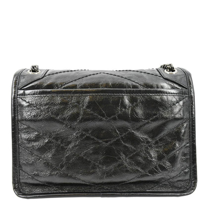 YVES SAINT LAURENT Niki Baby Crinkle Leather Shoulder Bag Black