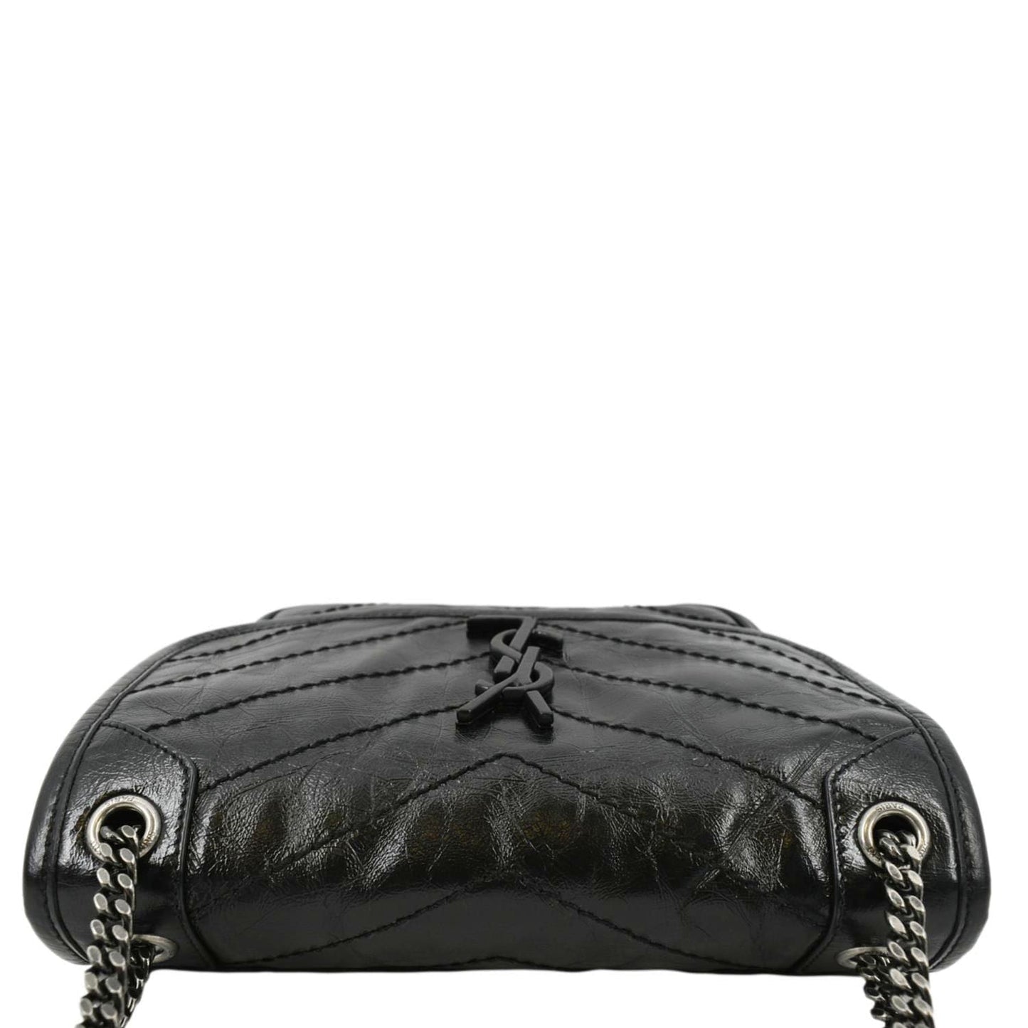 YVES SAINT LAURENT Niki Baby Crinkle Leather Shoulder Bag Black