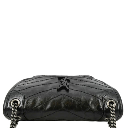 YVES SAINT LAURENT Niki Baby Crinkle Leather Shoulder Bag Black