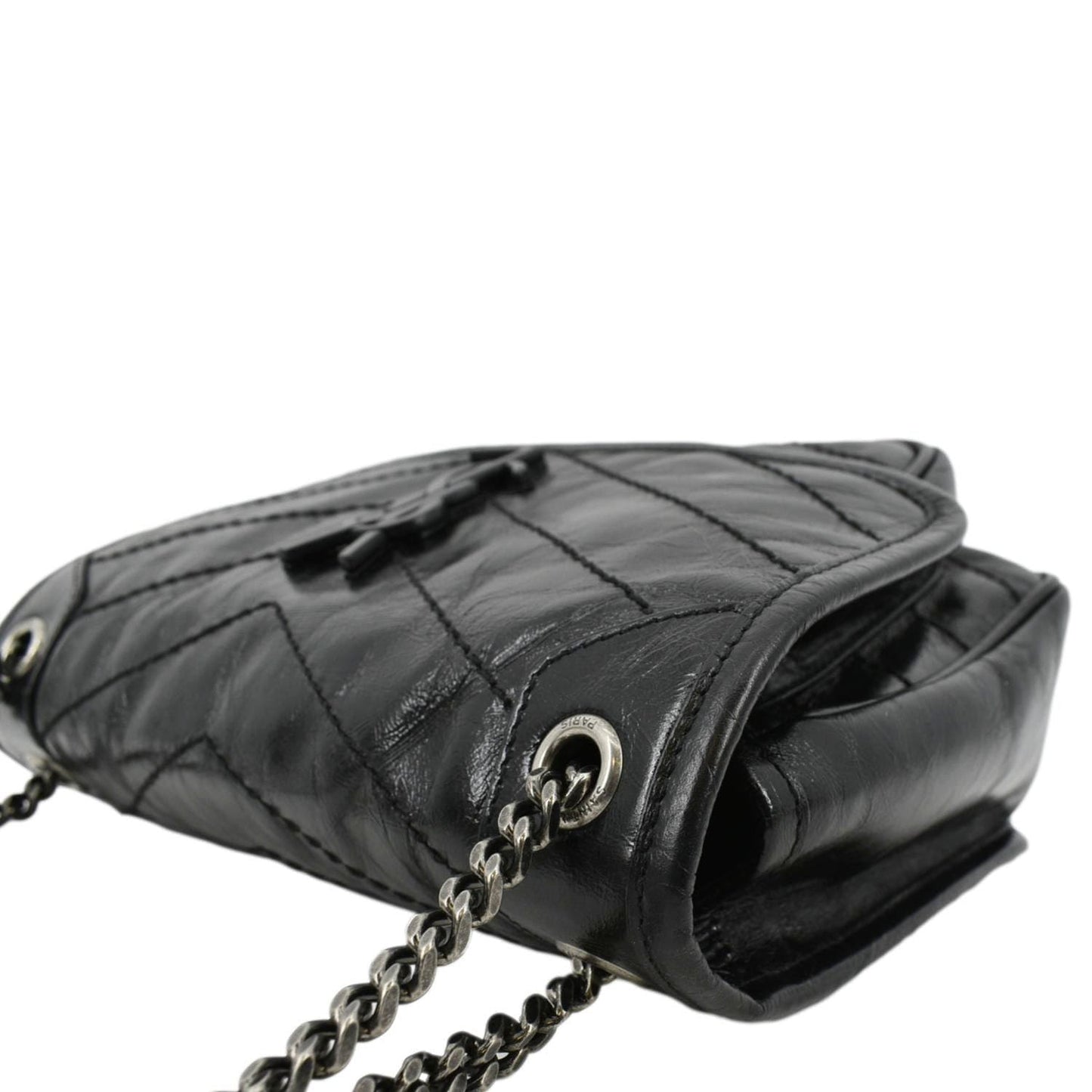 YVES SAINT LAURENT Niki Baby Crinkle Leather Shoulder Bag Black