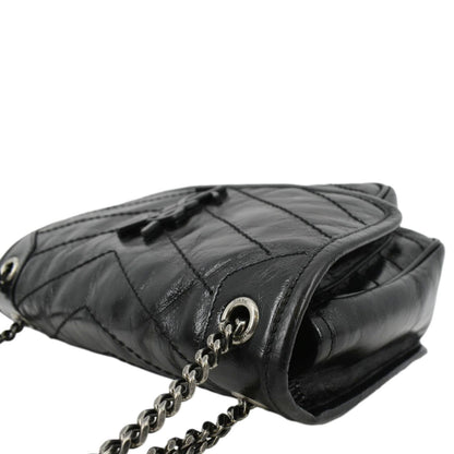 YVES SAINT LAURENT Niki Baby Crinkle Leather Shoulder Bag Black