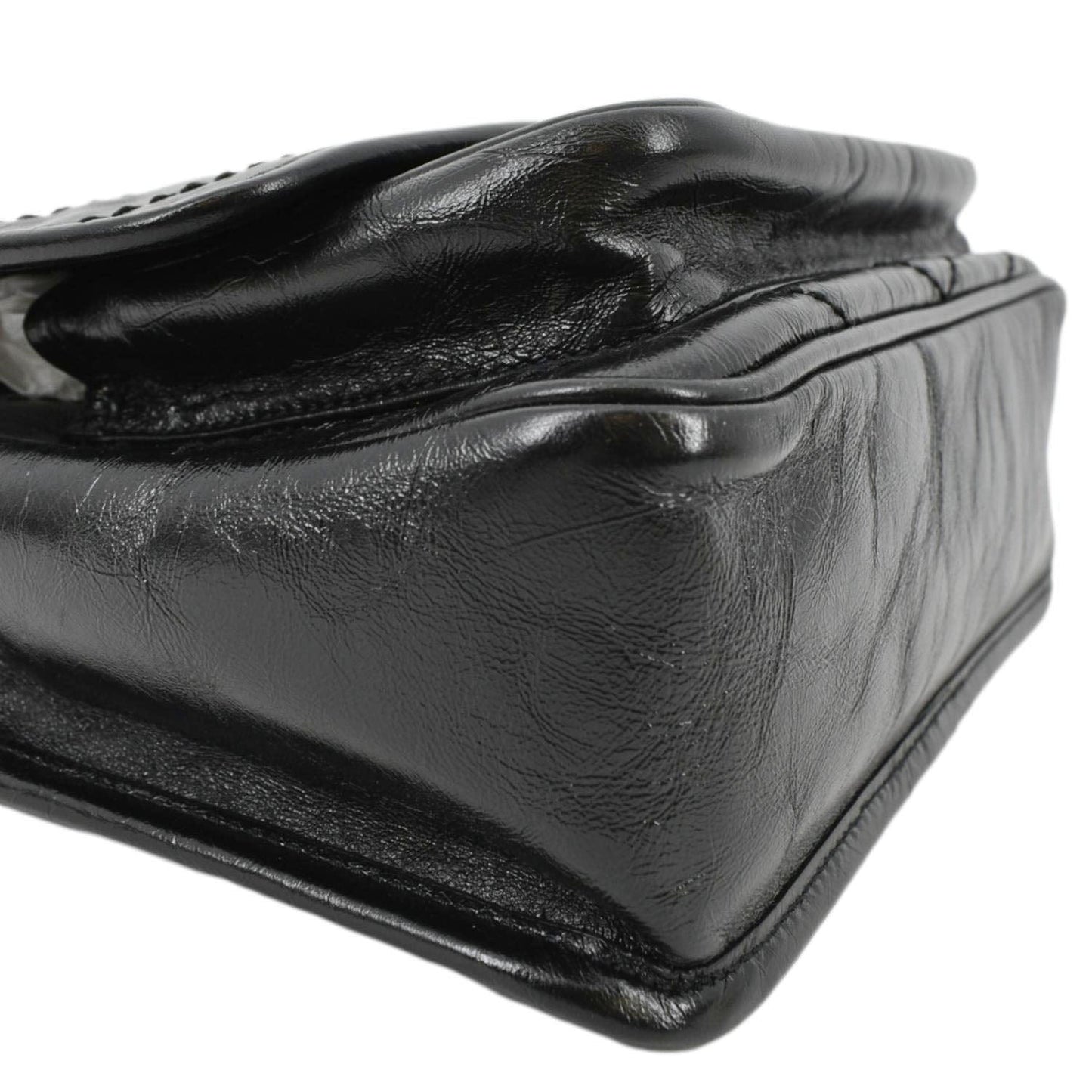 YVES SAINT LAURENT Niki Baby Crinkle Leather Shoulder Bag Black
