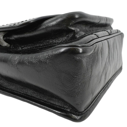 YVES SAINT LAURENT Niki Baby Crinkle Leather Shoulder Bag Black
