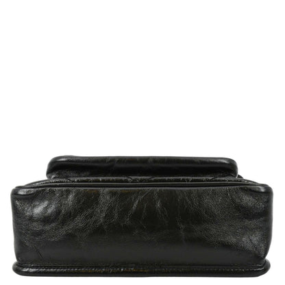 YVES SAINT LAURENT Niki Baby Crinkle Leather Shoulder Bag Black