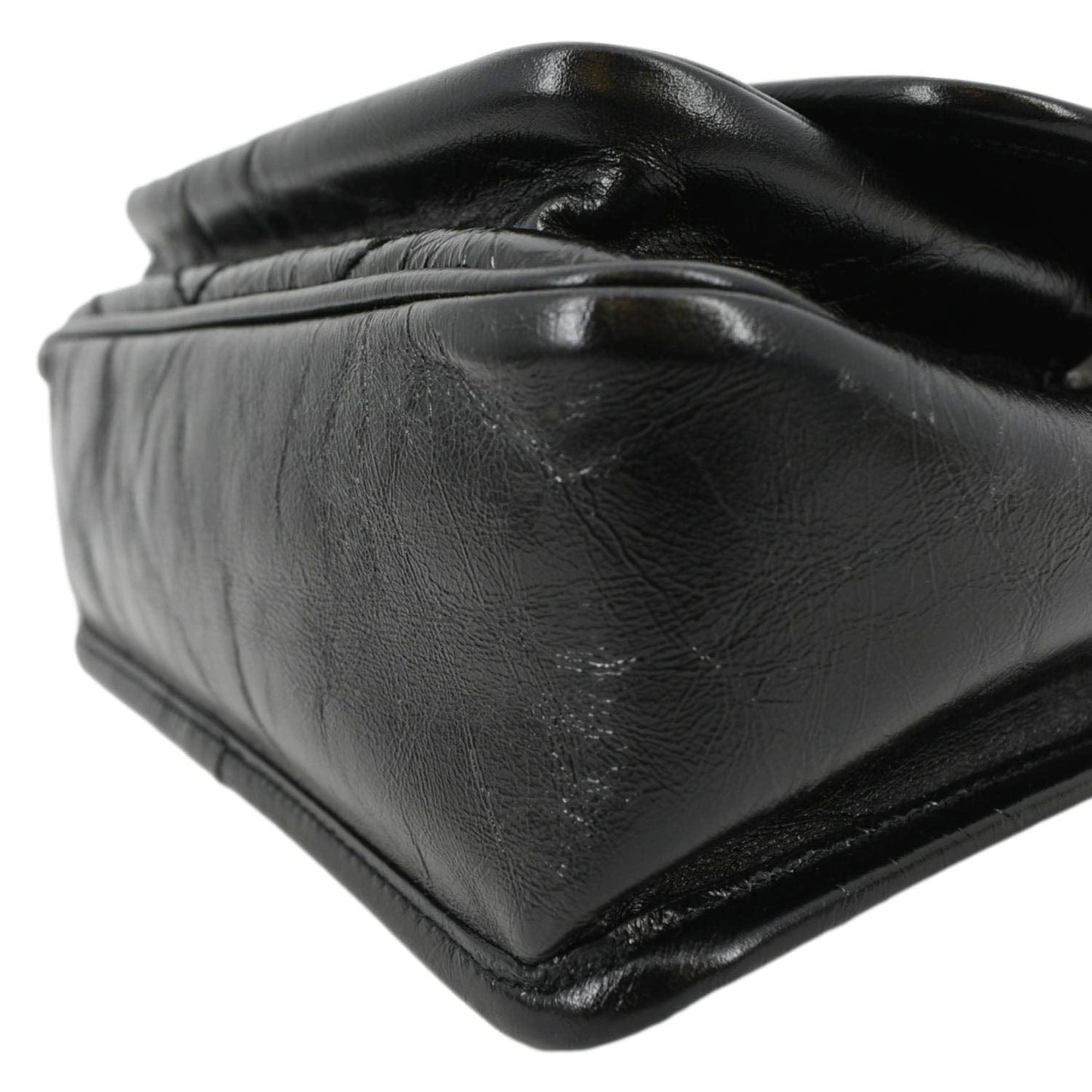 YVES SAINT LAURENT Niki Baby Crinkle Leather Shoulder Bag Black