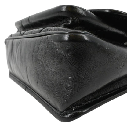 YVES SAINT LAURENT Niki Baby Crinkle Leather Shoulder Bag Black
