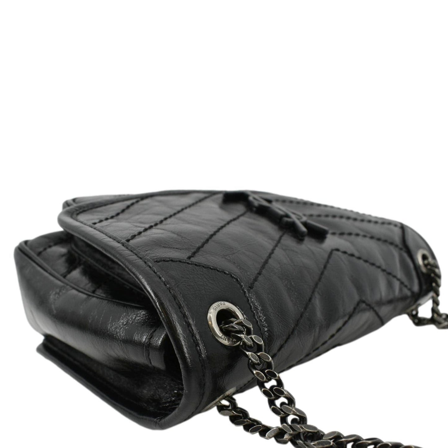 YVES SAINT LAURENT Niki Baby Crinkle Leather Shoulder Bag Black