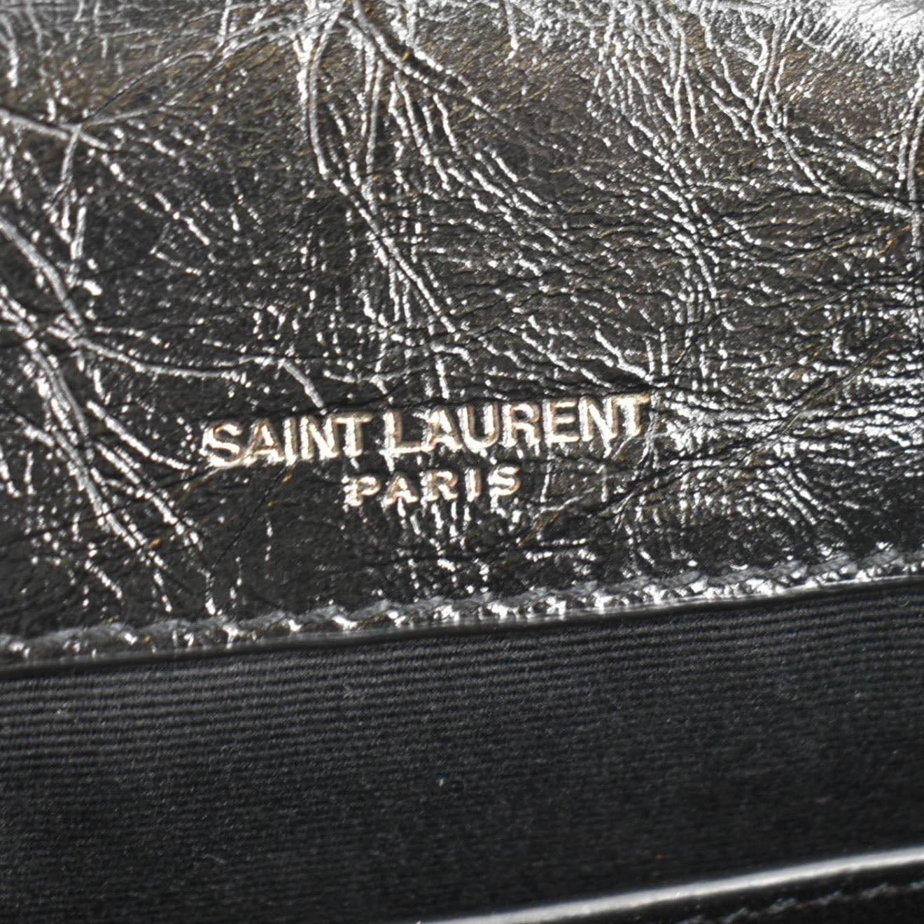 YVES SAINT LAURENT Niki Baby Crinkle Leather Shoulder Bag Black