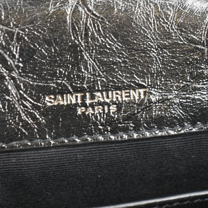 YVES SAINT LAURENT Niki Baby Crinkle Leather Shoulder Bag Black
