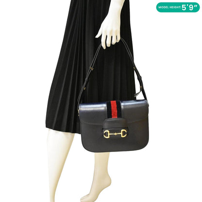 GUCCI Horsebit 1955 Small Leather Shoulder Bag Navy 602204