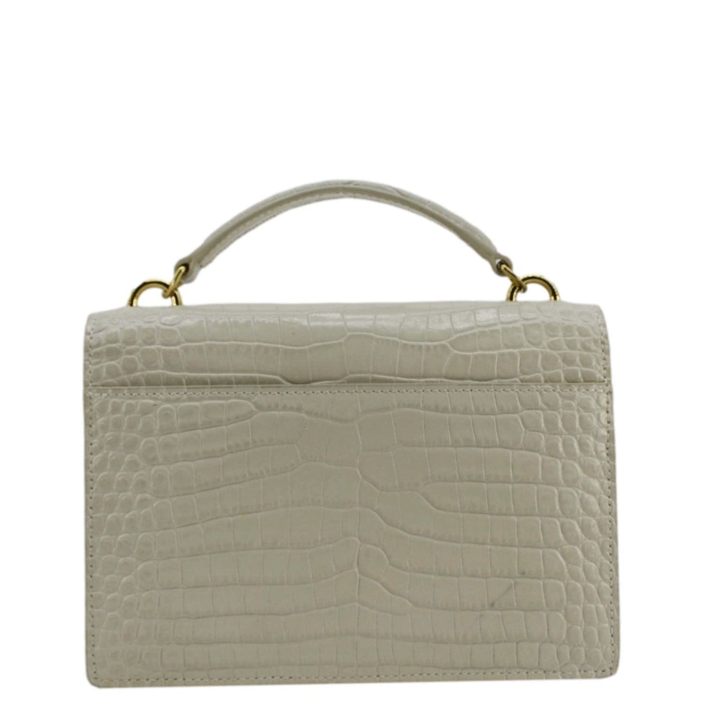 YVES SAINT LAURENT Sunset Crocodile Embossed Leather Crossbody Bag Ivory