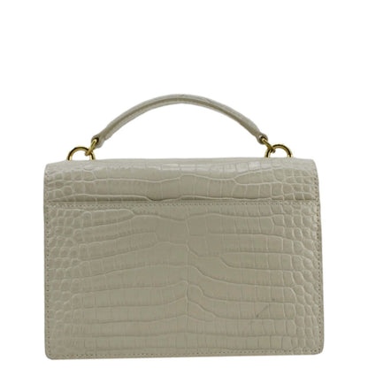 YVES SAINT LAURENT Sunset Crocodile Embossed Leather Crossbody Bag Ivory