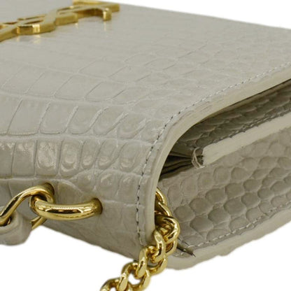 YVES SAINT LAURENT Sunset Crocodile Embossed Leather Crossbody Bag Ivory