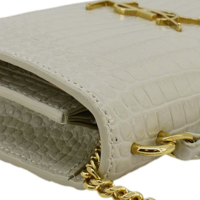 YVES SAINT LAURENT Sunset Crocodile Embossed Leather Crossbody Bag Ivory