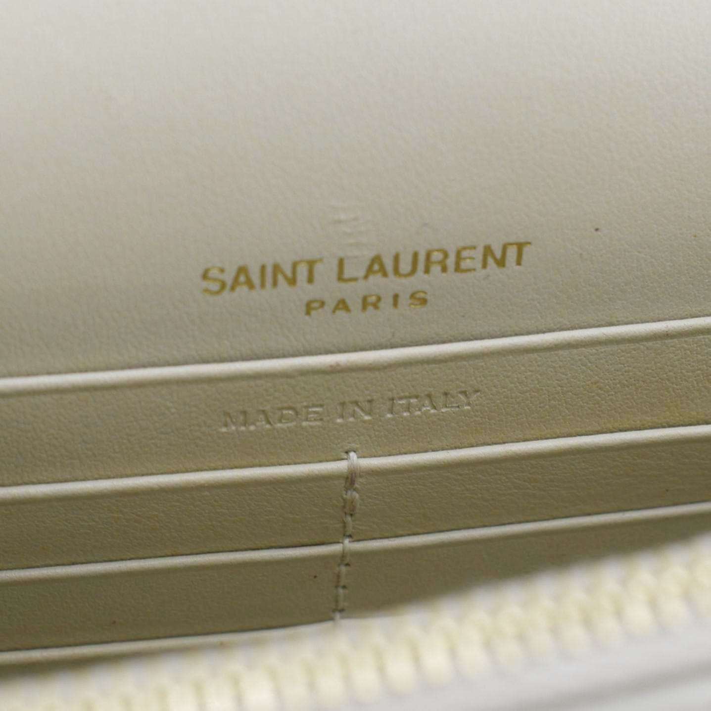 YVES SAINT LAURENT Sunset Crocodile Embossed Leather Crossbody Bag Ivory