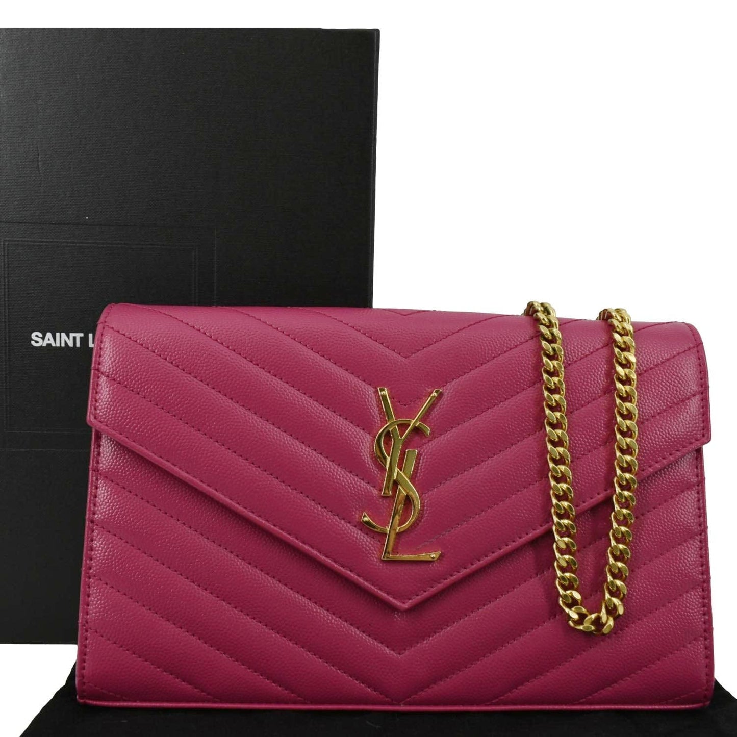 YVES SAINT LAURENT Cassandre Matelasse Chain Wallet Crossbody Bag Fuchsia