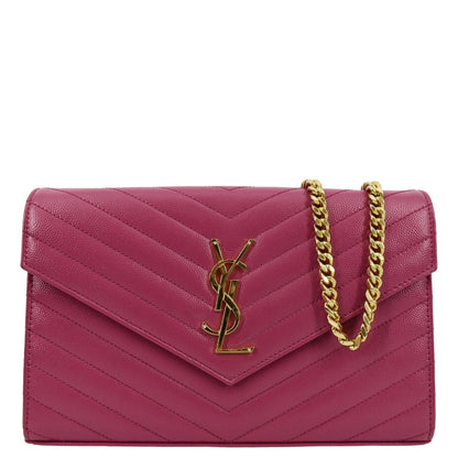 YVES SAINT LAURENT Cassandre Matelasse Chain Wallet Crossbody Bag Fuchsia