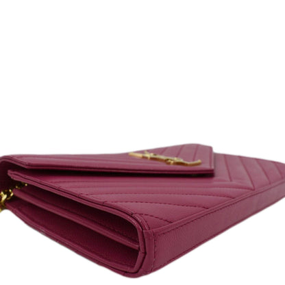 YVES SAINT LAURENT Cassandre Matelasse Chain Wallet Crossbody Bag Fuchsia