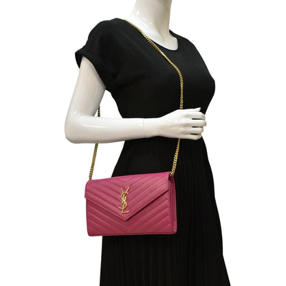 YVES SAINT LAURENT Cassandre Matelasse Chain Wallet Crossbody Bag Fuchsia