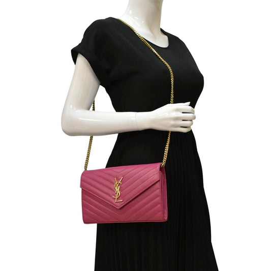YVES SAINT LAURENT Cassandre Matelasse Chain Wallet Crossbody Bag Fuchsia