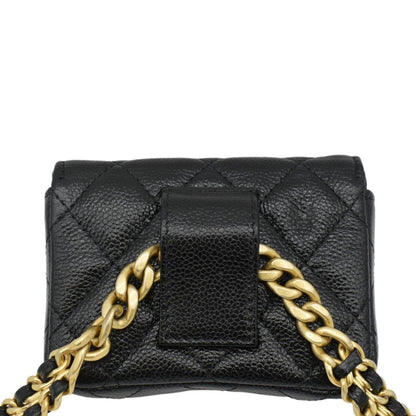 CHANEL Sweetheart CC Chain Quilted Caviar Leather Belt Bag Black
