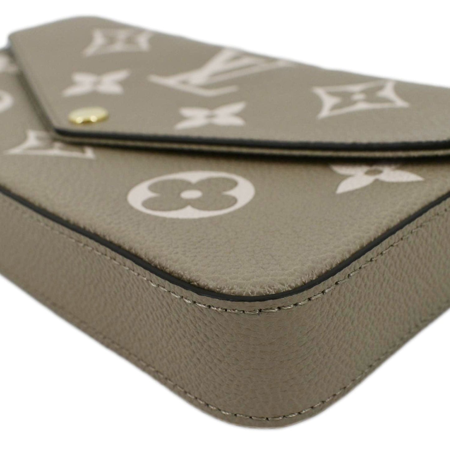 LOUIS VUITTON Pochette Felicie Monogram Leather Chain Wallet Tourterelle Gray