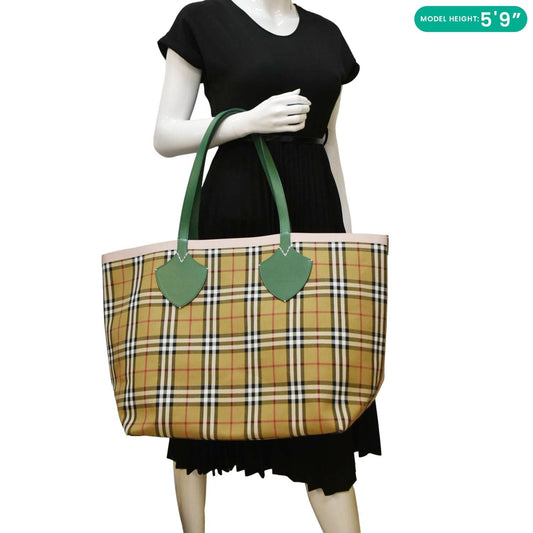BURBERRY Giant Reversible Large Vintage Check Canvas Tote Bag Multicolor