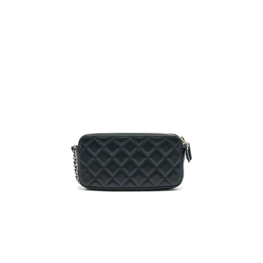 Chanel Double Zip Clutch with Chain Lambskin Black