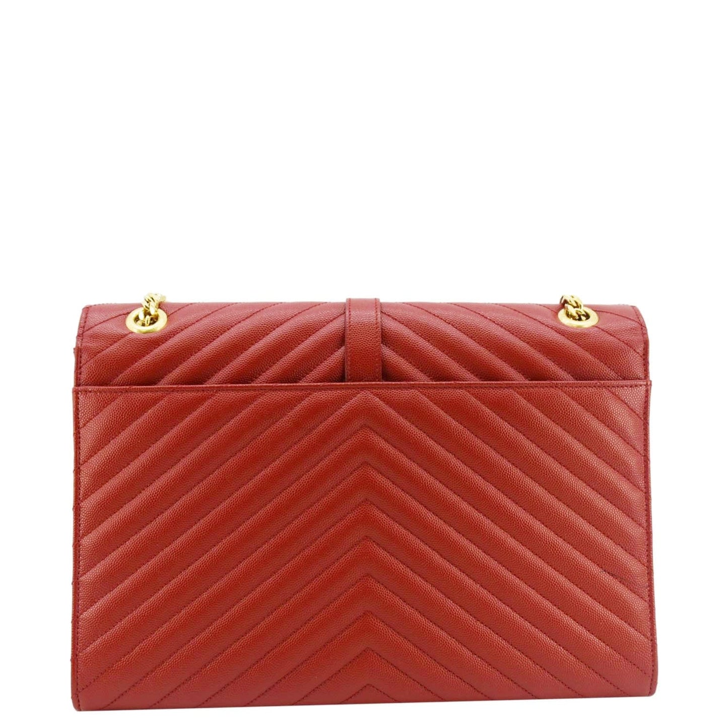 YVES SAINT LAURENT Large Envelope Chevron Quilted Leather Chain Shoulder Bag Red