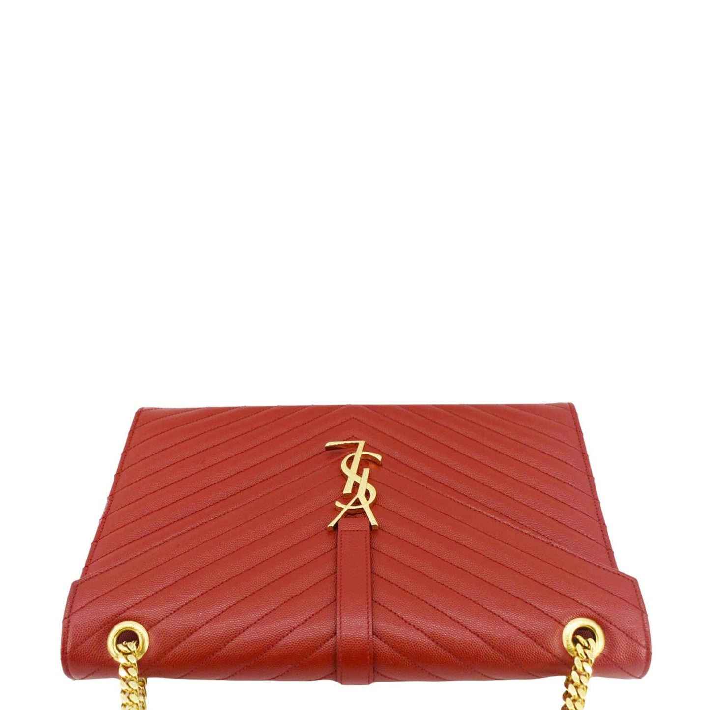 YVES SAINT LAURENT Large Envelope Chevron Quilted Leather Chain Shoulder Bag Red