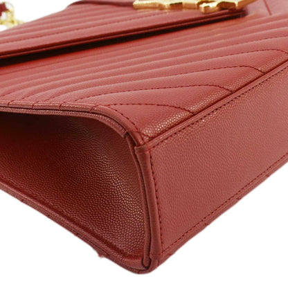YVES SAINT LAURENT Large Envelope Chevron Quilted Leather Chain Shoulder Bag Red