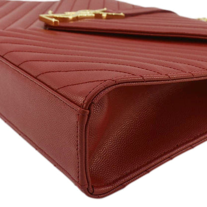 YVES SAINT LAURENT Large Envelope Chevron Quilted Leather Chain Shoulder Bag Red