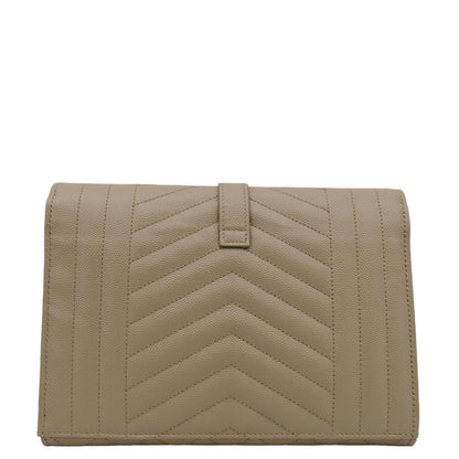 YVES SAINT LAURENT Envelope Flap Matelasse Leather Shoulder Bag Beige