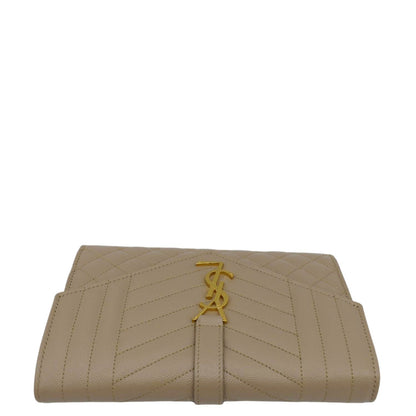 YVES SAINT LAURENT Envelope Flap Matelasse Leather Shoulder Bag Beige