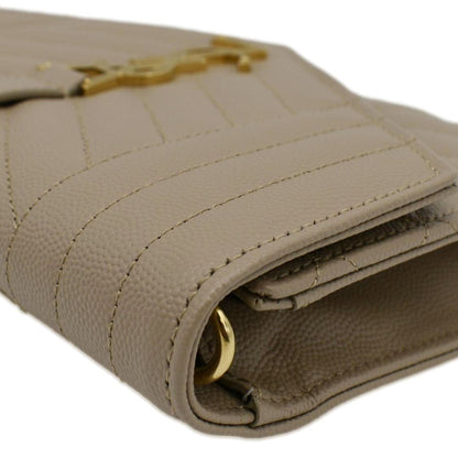 YVES SAINT LAURENT Envelope Flap Matelasse Leather Shoulder Bag Beige