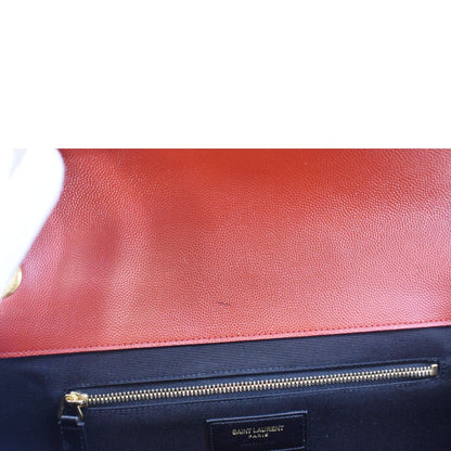 YVES SAINT LAURENT Large Envelope Chevron Quilted Leather Chain Shoulder Bag Red