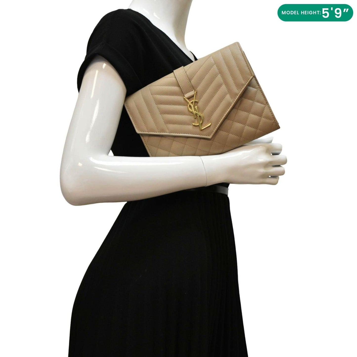 YVES SAINT LAURENT Envelope Flap Matelasse Leather Shoulder Bag Beige