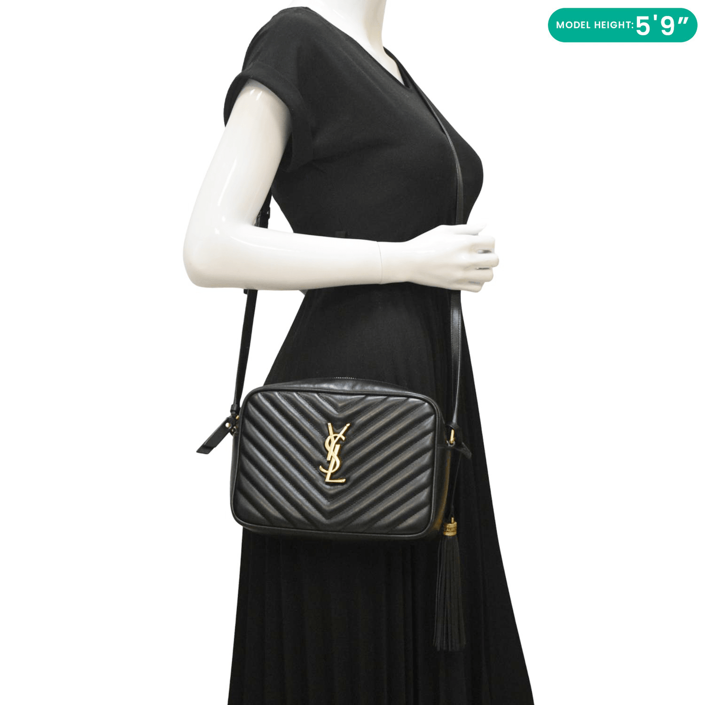 YVES SAINT LAURENT Lou Medium Quilted Leather Camera Crossbody Bag Black