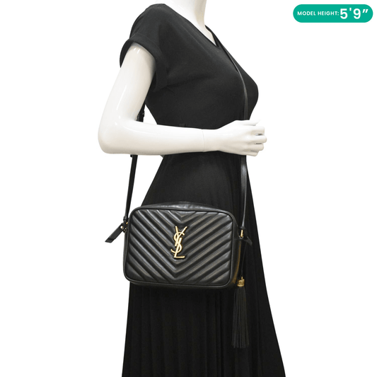 YVES SAINT LAURENT Lou Medium Quilted Leather Camera Crossbody Bag Black