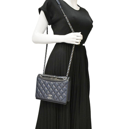CHANEL Ballerine Flap Medium Quilted Leather Crossbody Bag Navy Blue