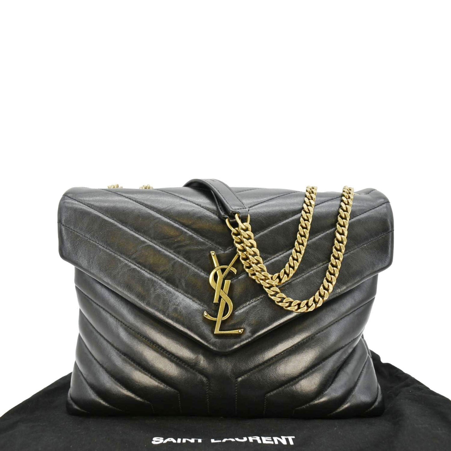 YVES SAINT LAURENT Loulou Medium Quilted Leather Crossbody Bag Black