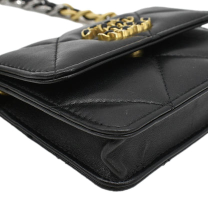 CHANEL 19 Flap Coin Purse Quilted Leather Chain Shoulder Bag Black
