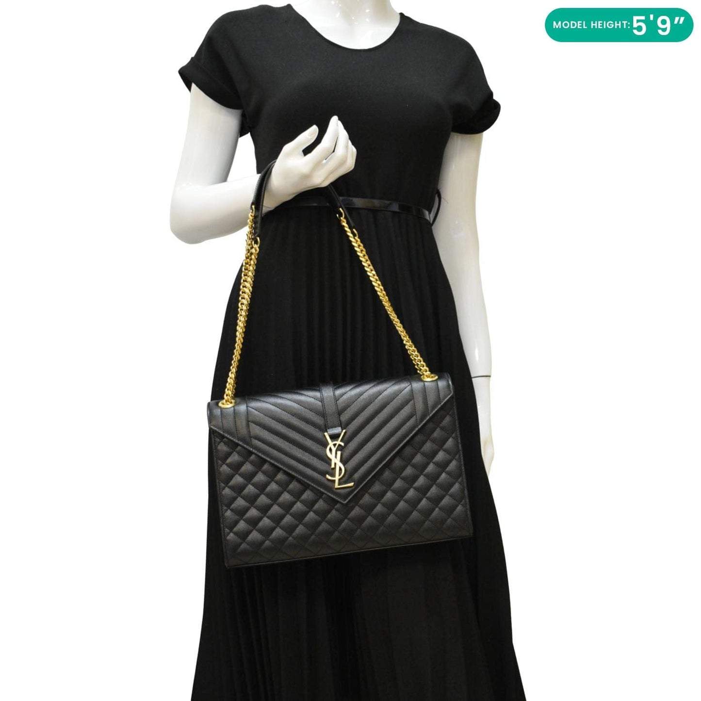 YVES SAINT LAURENT Envelope Large Mix Matelasse Leather Wallet Black