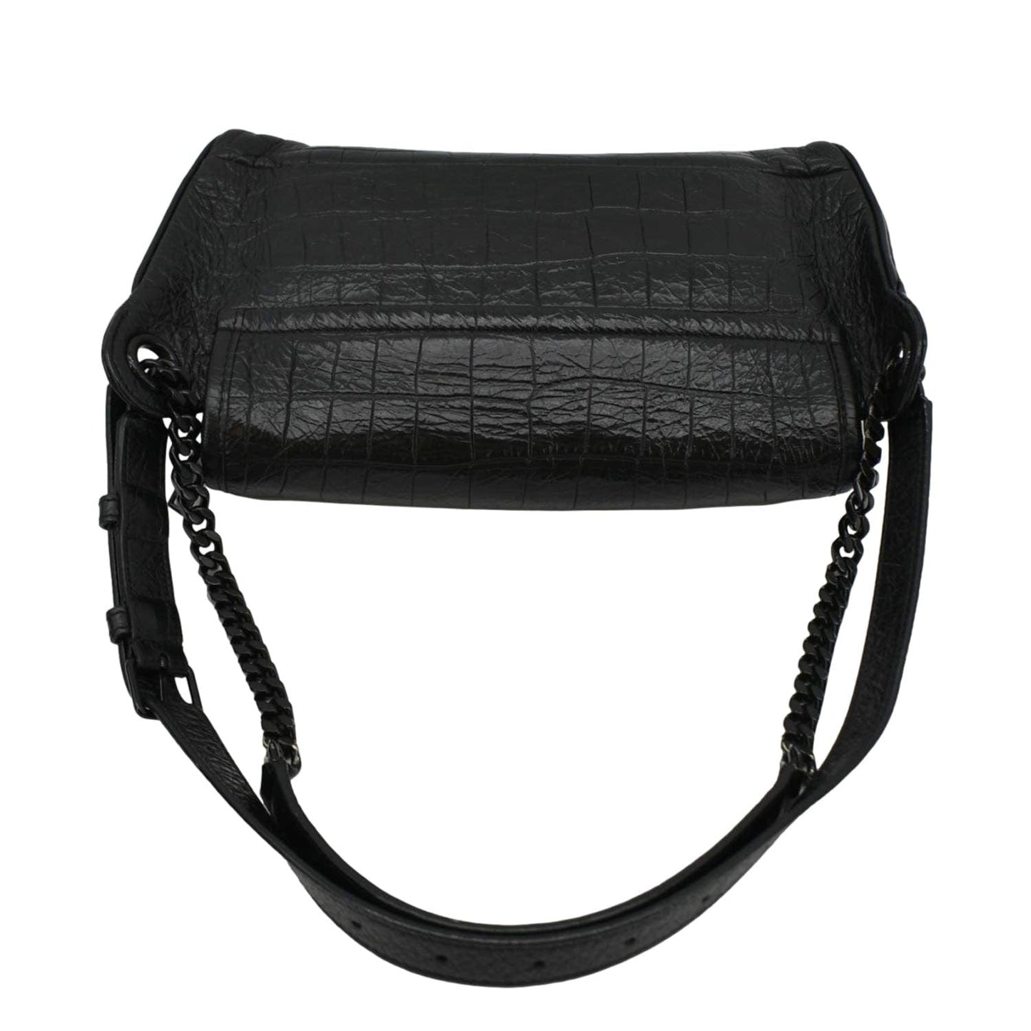 YVES SAINT LAURENT Niki Baby Crocodile Leather Chain Shoulder Bag Black
