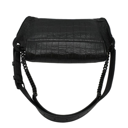 YVES SAINT LAURENT Niki Baby Crocodile Leather Chain Shoulder Bag Black