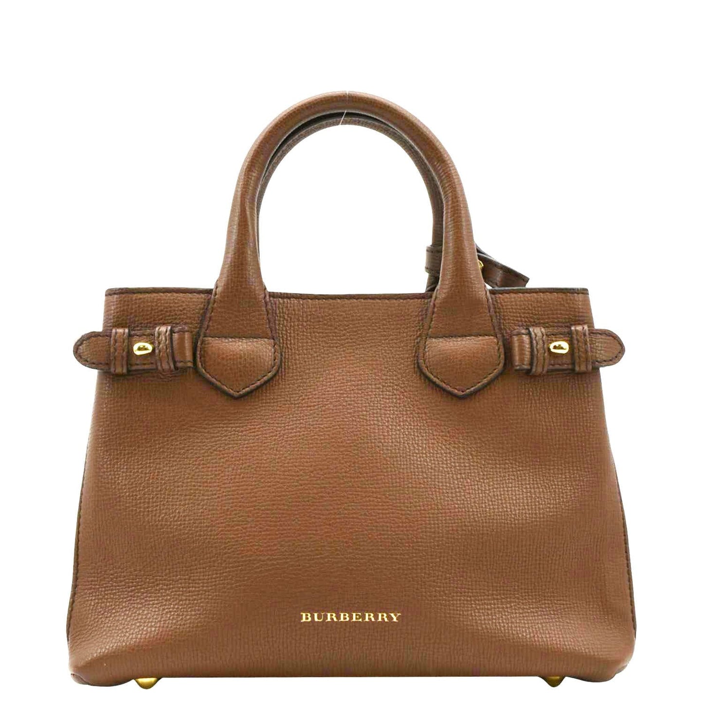 BURBERRY Banner Derby Leather Tote Shoulder Bag Tan
