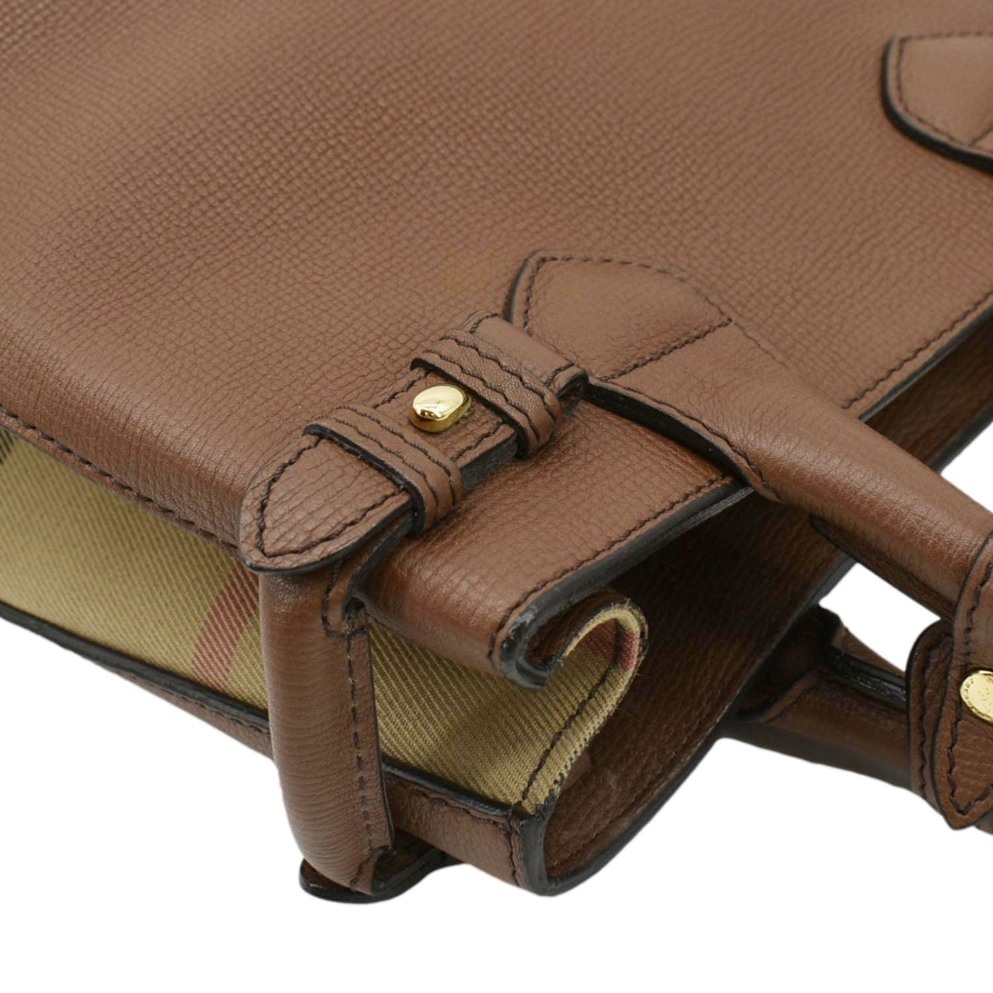 BURBERRY Banner Derby Leather Tote Shoulder Bag Tan