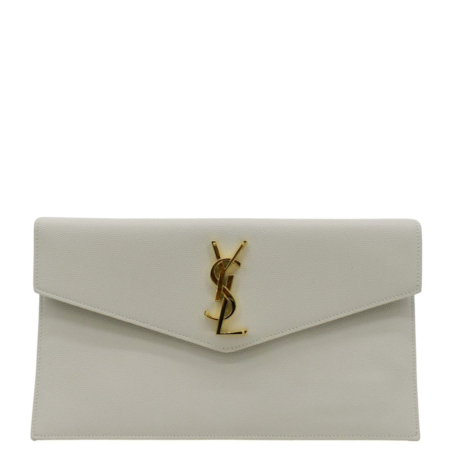 YVES SAINT LAURENT Uptown Envelope Grain De Poudre Leather Clutch Light Grey