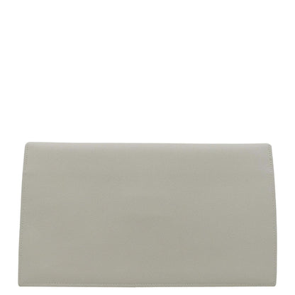 YVES SAINT LAURENT Uptown Envelope Grain De Poudre Leather Clutch Light Grey