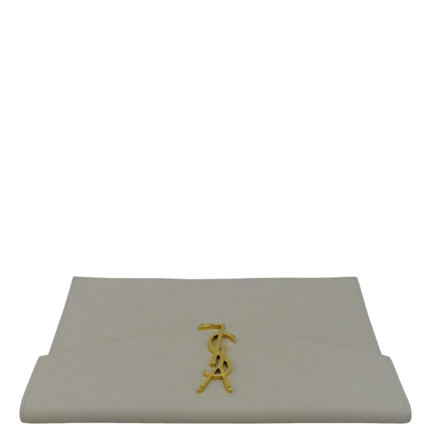 YVES SAINT LAURENT Uptown Envelope Grain De Poudre Leather Clutch Light Grey
